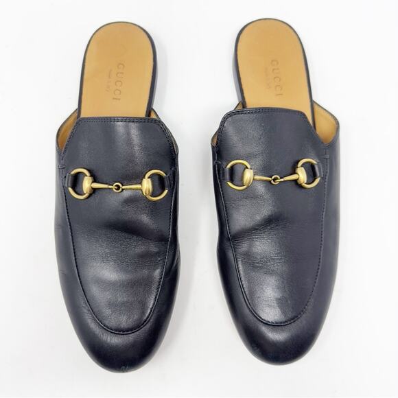 Gucci Princetown Black Leather Horsebit Mules Loafers Size 38 - Picture 2 of 12